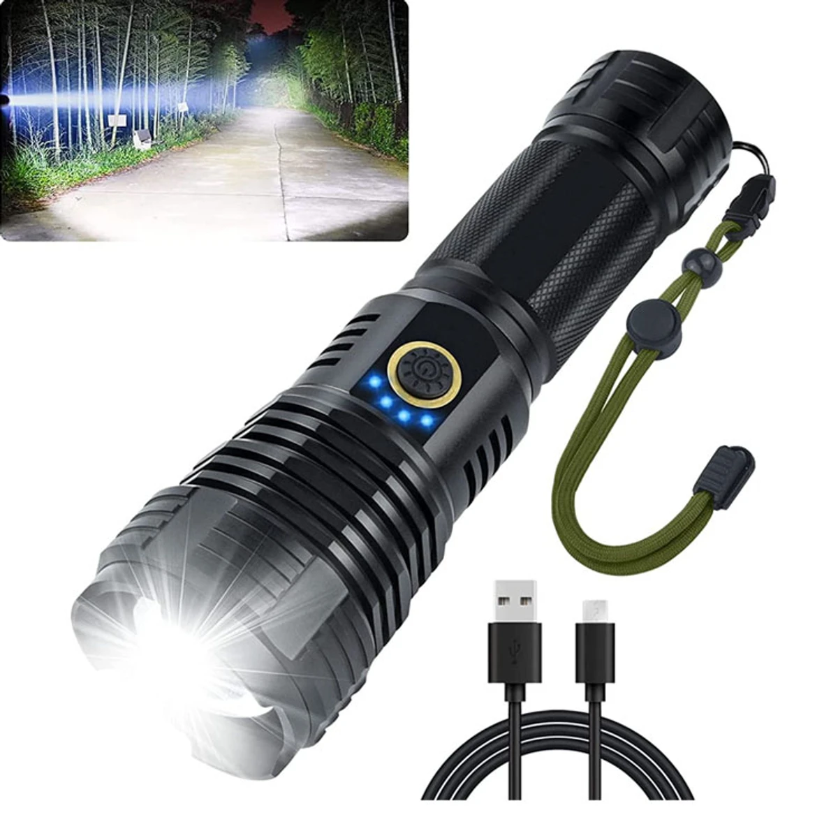 Rechargeable Zoom LED Flashlight USB Torch Light