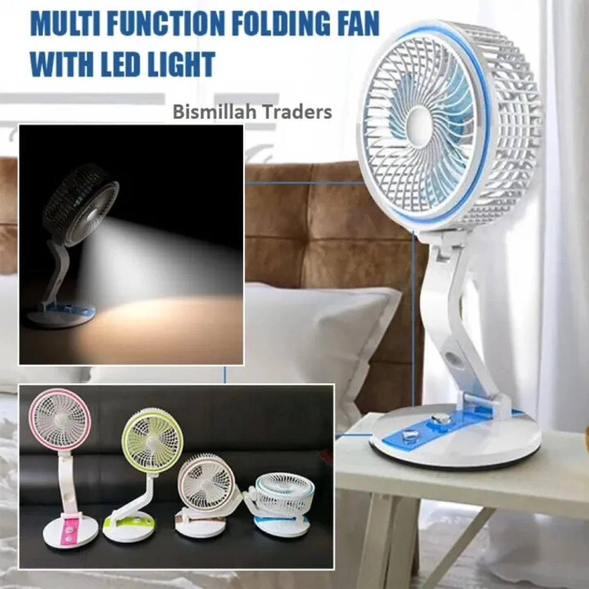 Folding fan with LED light